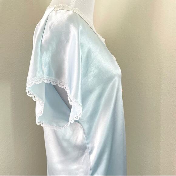 Vintage Honors Intimate Nightgown Satin Aqua Blue Sheer Lace Medium/Large - Picture 9 of 15